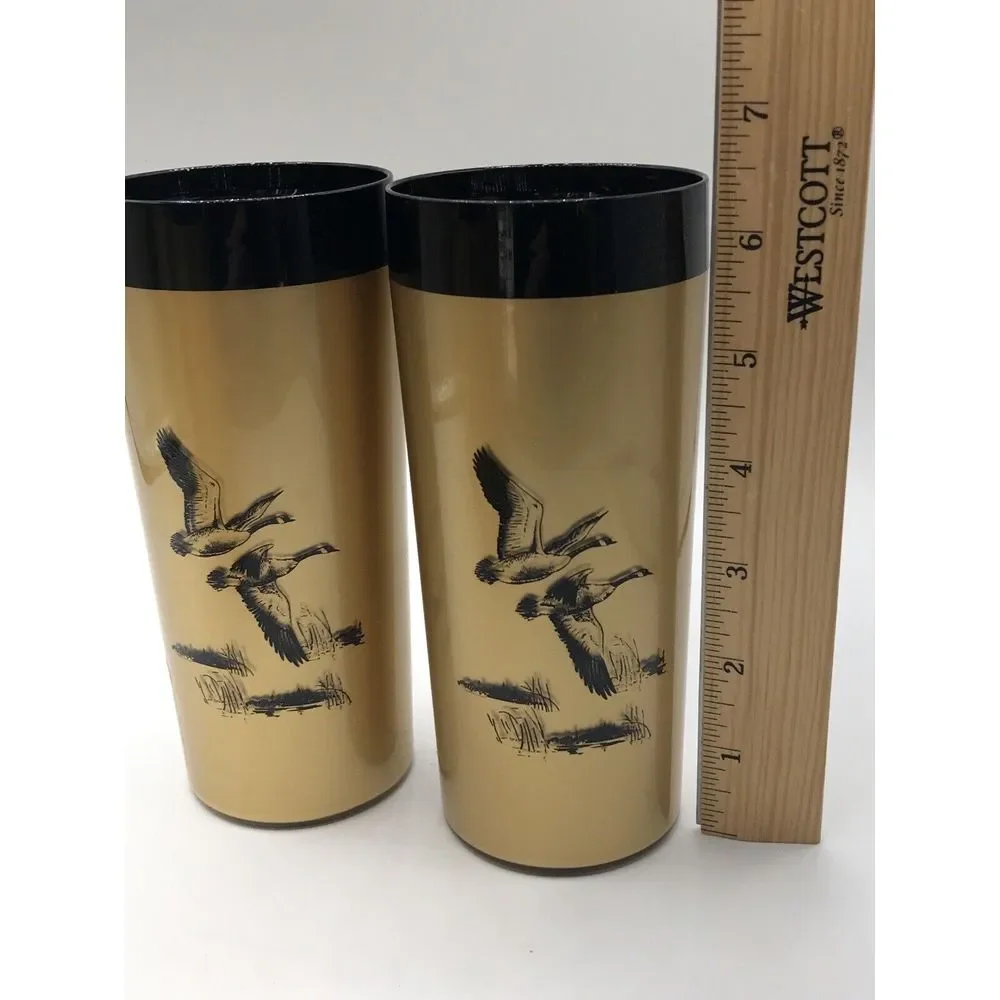 Gold Black Geese Deer Fish  Design Plastic Glass Tumbler NFC Insulated set‎ of 2